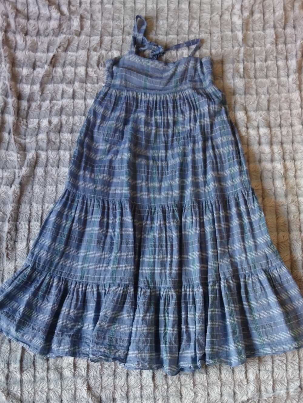 Hatch Blue Plaid Tiered Maxi Skirt